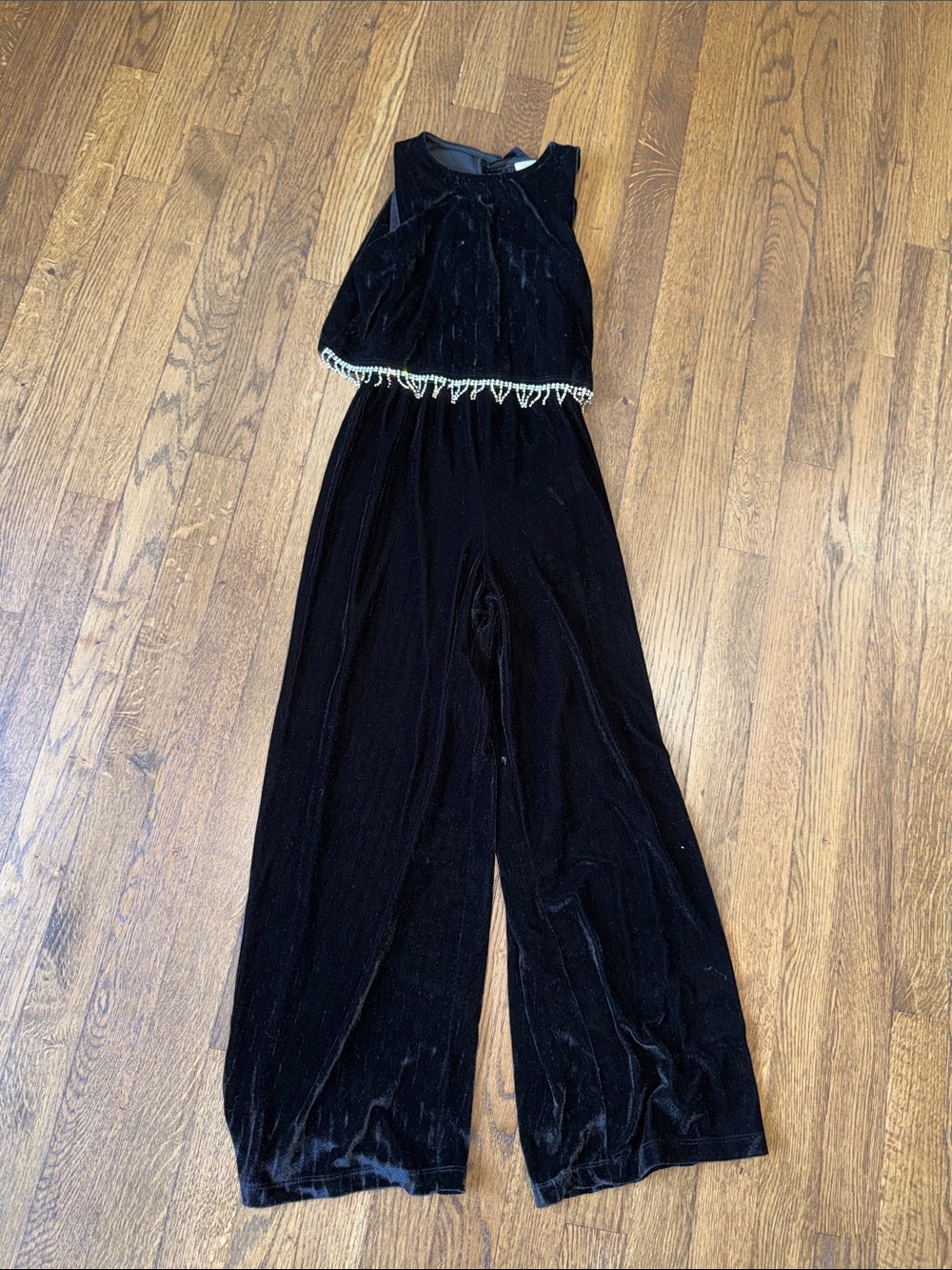 Zara Black Velvet Two-Piece Jumpsuit with Beaded Trim